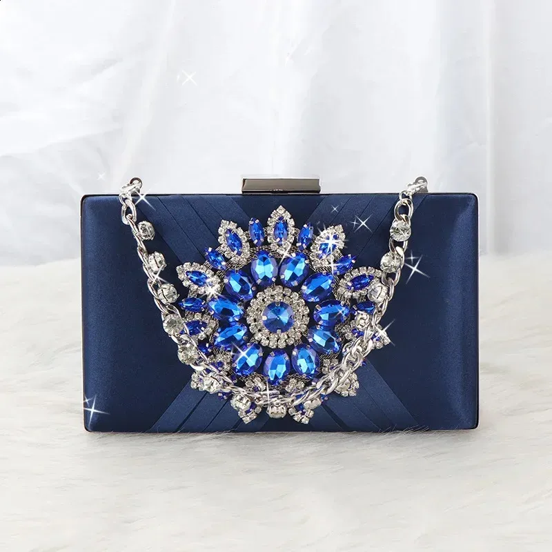 Elegant Blue Satin Clutch with Silver Accent Stormy Blue Clutch: Mother of the Bride/groom Silk Wedding  main image 2