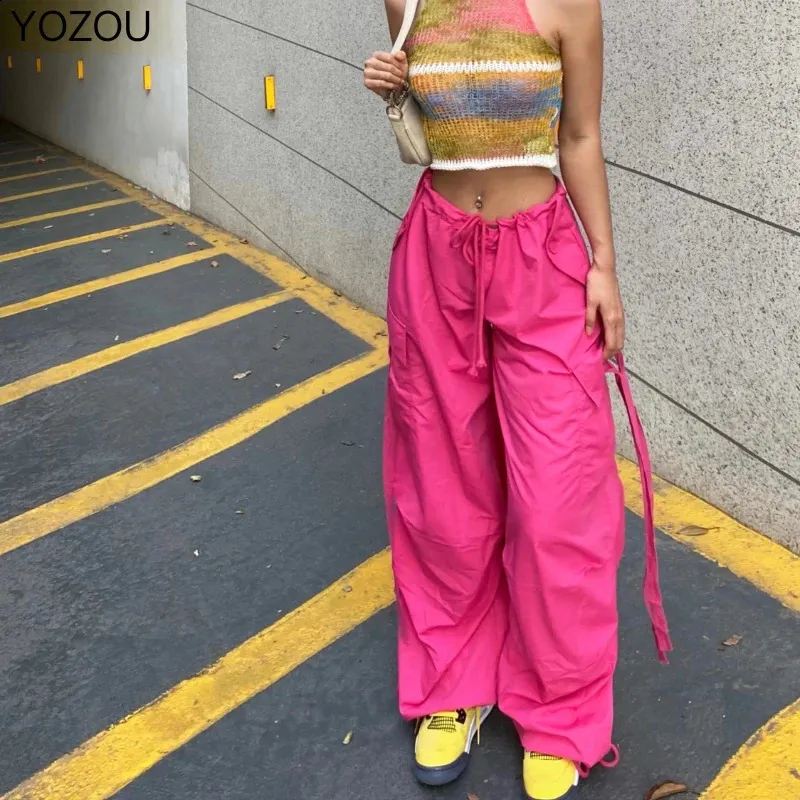 Oversized Low Waist Wide Leg Trousers: Y2K Style Cargo