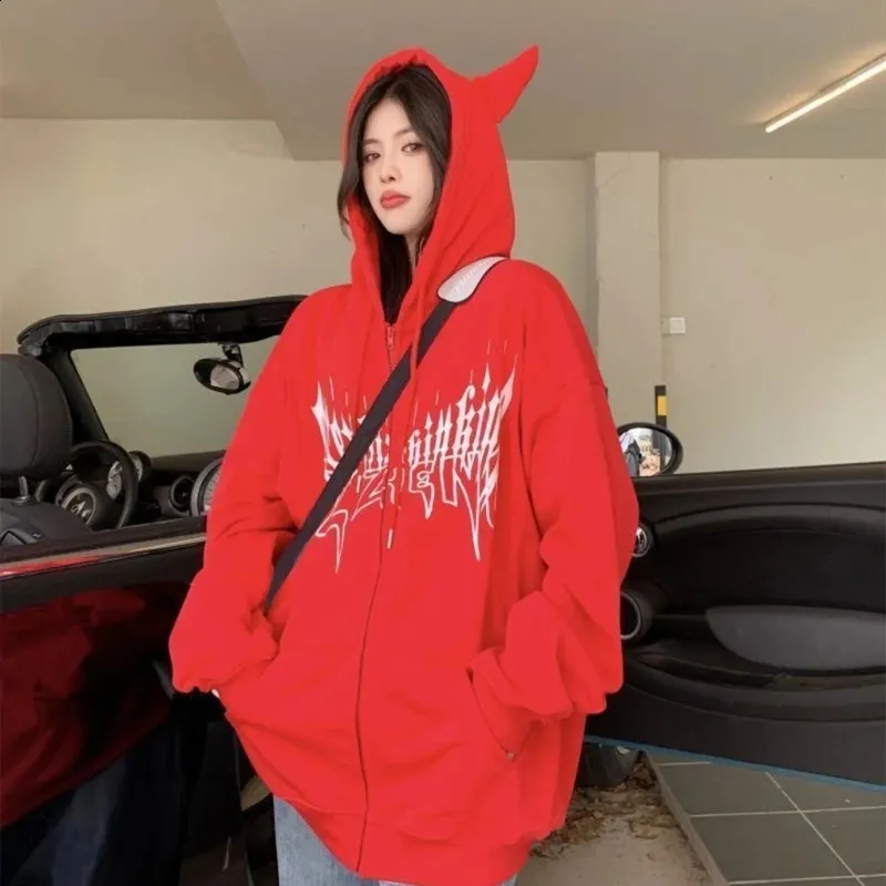 Gothic Devil Wing Hoodie: Womens Casual Pullover with Horns