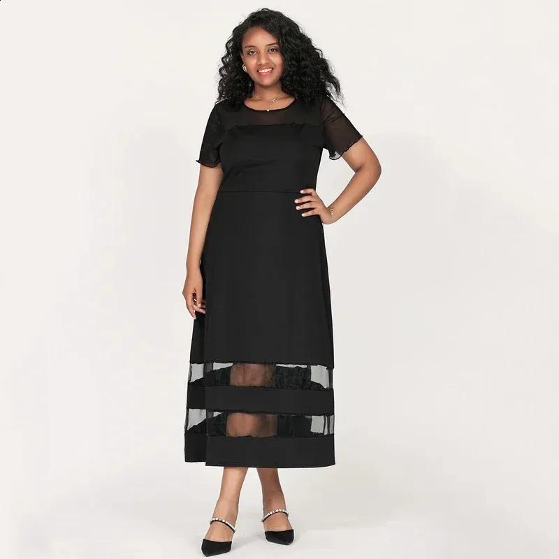 Elegant Mesh Panel Midi Dress: Black Short Sleeve Summer Dress for Parties  and Casual Occasions from Dhgate Plus size Dresses - price 69.45