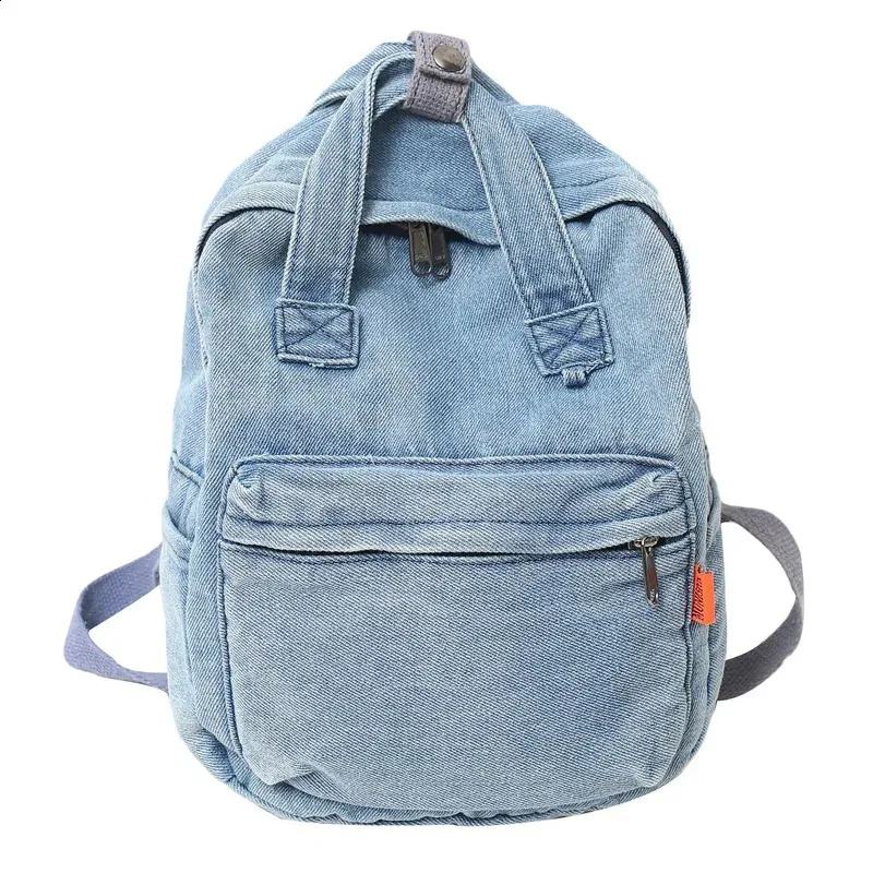 Washed Denim Blue Backpack College Style Handbags Women Shoulder Bag Student Amazon.com: OUYGZOU Fashion Washed Denim Blue Backpack  main image 3