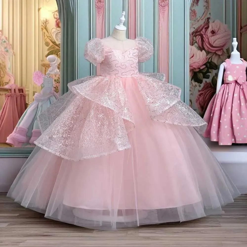 Yoliyolei Puff Sleeve Sparkling Girl Ceremony Dress Elegant 12Y