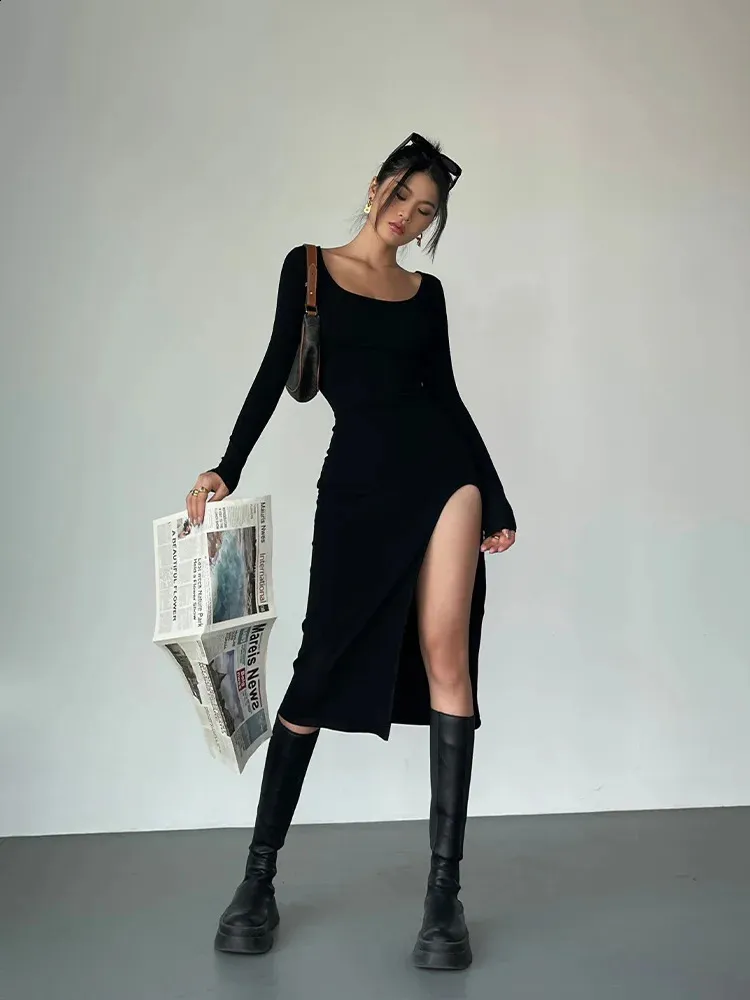 black knitted roll neck dress Black Turtleneck Ribbed Knit Sleeveless Maxi Dress