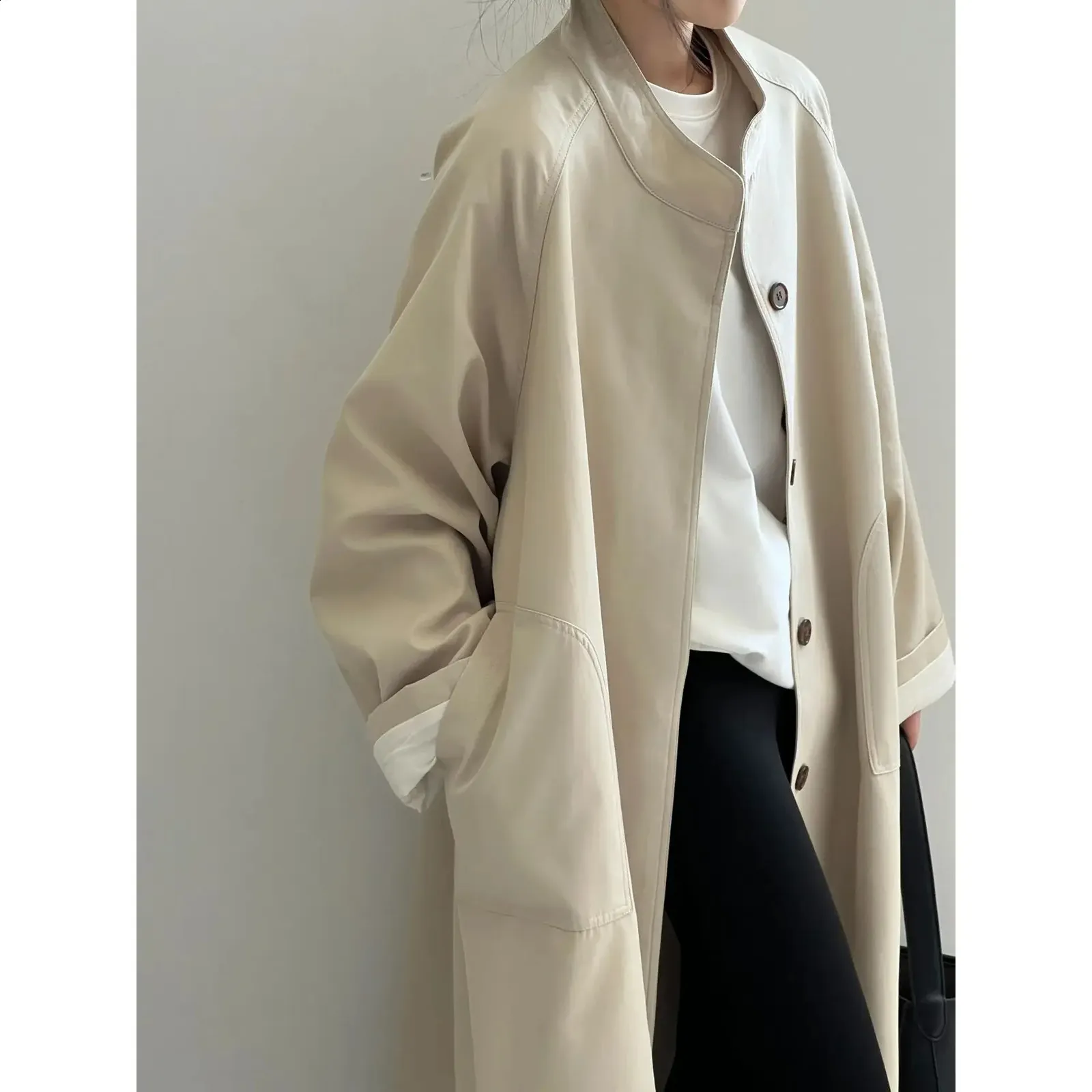 Trench Coat À Poitrine Simple Femmes Veste À Col De Revers