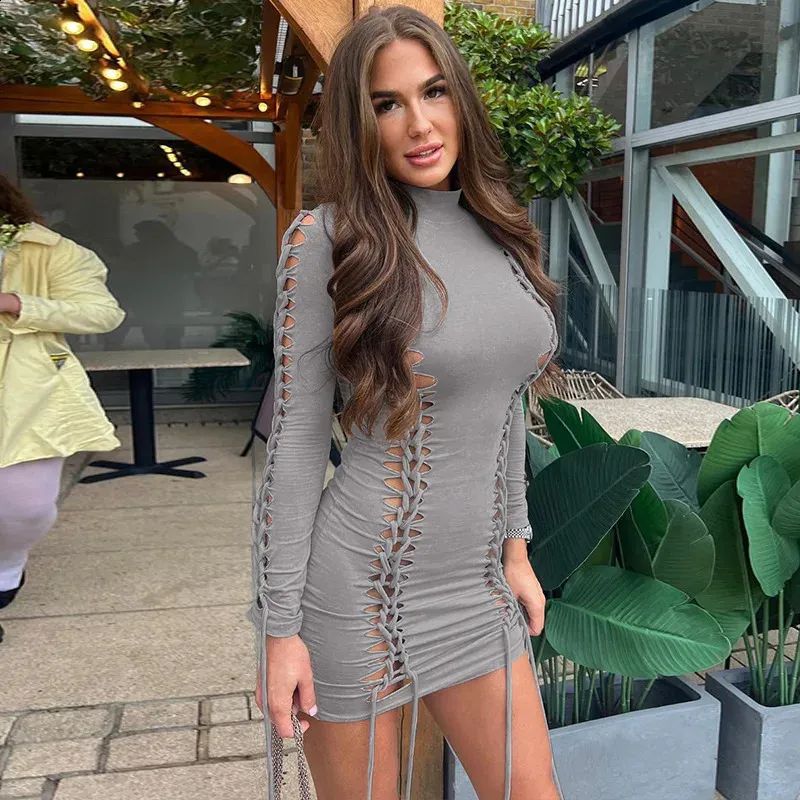 Elegant Fall Bodycon Mini bodycon dress with Cut-Out Holes
