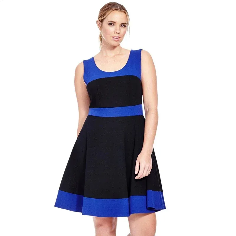 Chic Sleeveless A-Line Dress for Women - Plus size, Color Block, Fit and Flare, Perfect for Work and Office - Style 240822