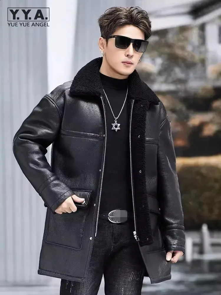 Mens Real Fur Coat Shearling Jacket Reversible: High Quality Slim