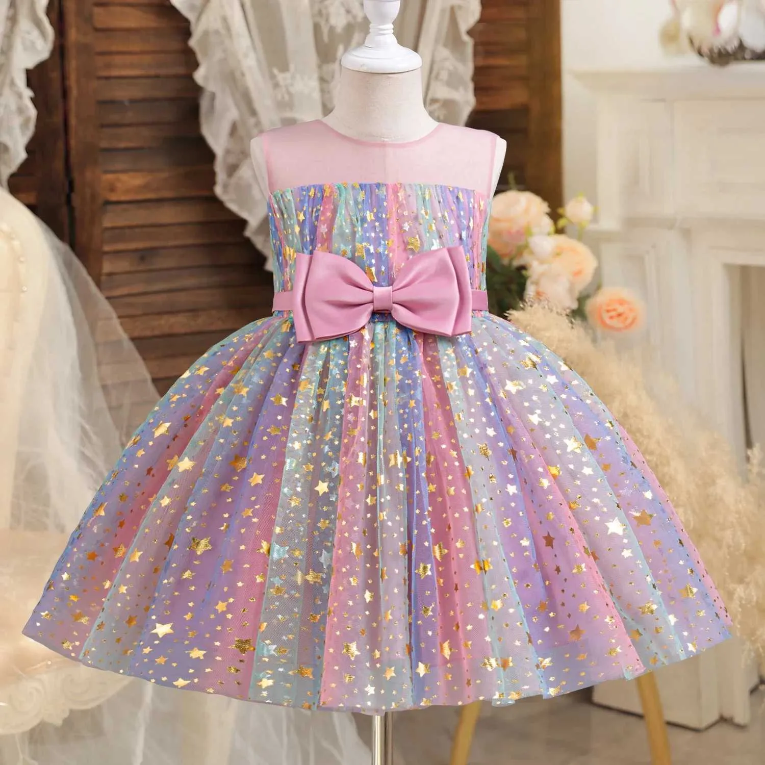 Joy Rainbow Sequin Gown Girls Sequin Rainbow Party Dress Elegant