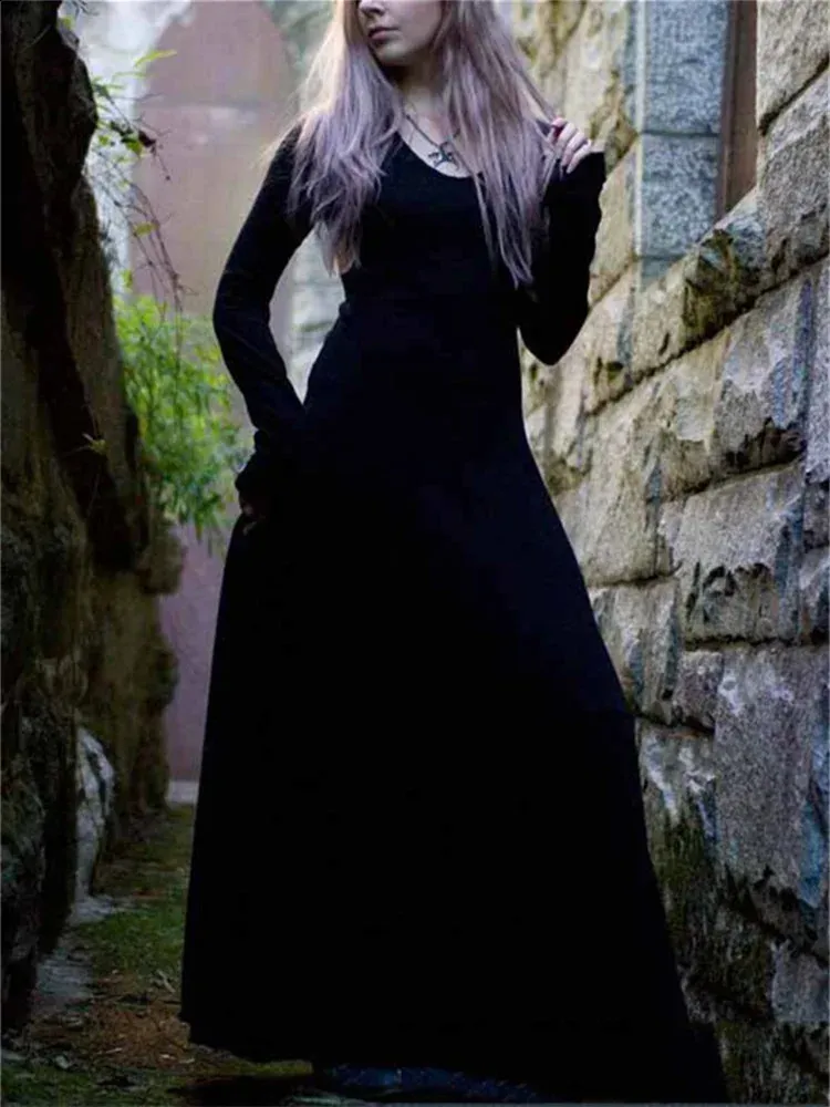 Victorian Gothic Witch Costume Black Dress Long Sleeved Renaissance Gown,  Shop Now!