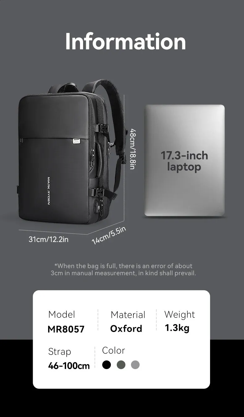Large Travel Laptop Backpack For Men Expandable Trekking Rucksack_voghion.com