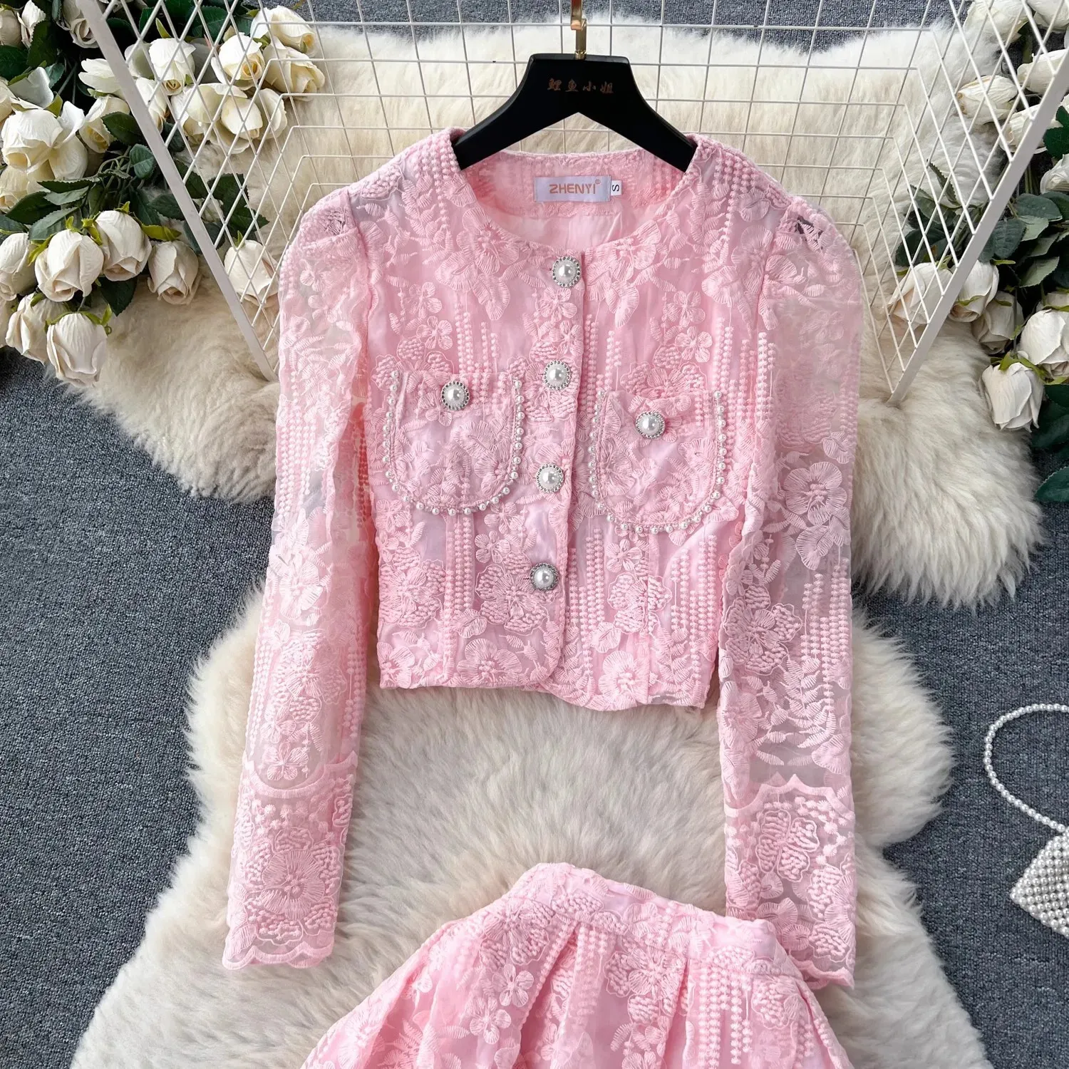 Autumn Pink Lace Embroidery Two Piece Set With Beaded... From  Charm_clothes, $39.82 | DHgate.Com