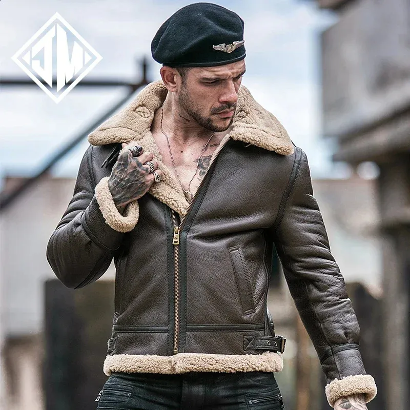 Leather Jacket With Mens Winter Sheepskin Coats Premium