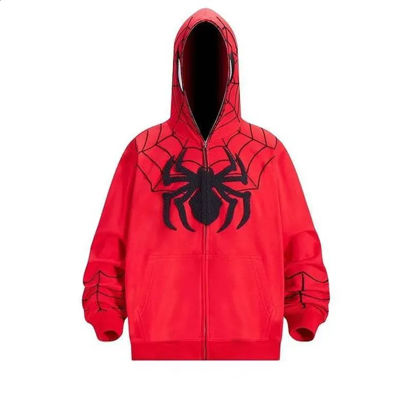 Spider Web Zip-Up Hoodie: Grunge Punk Y2K Style - Shop Now