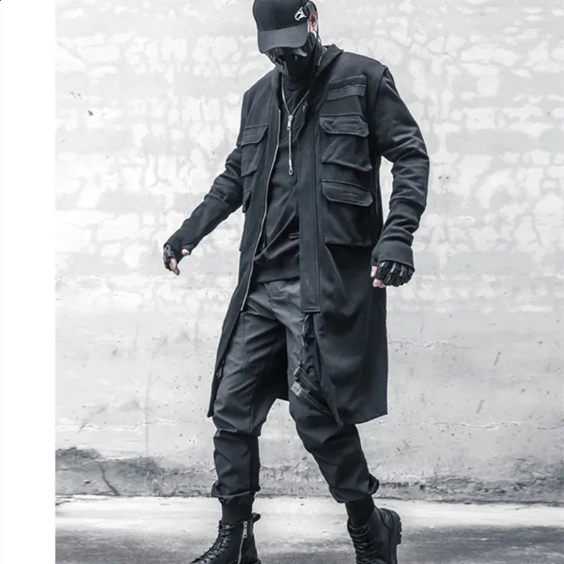 Multi-Pocket Techwear Trench Coat - Urban Style Cargo Jacket