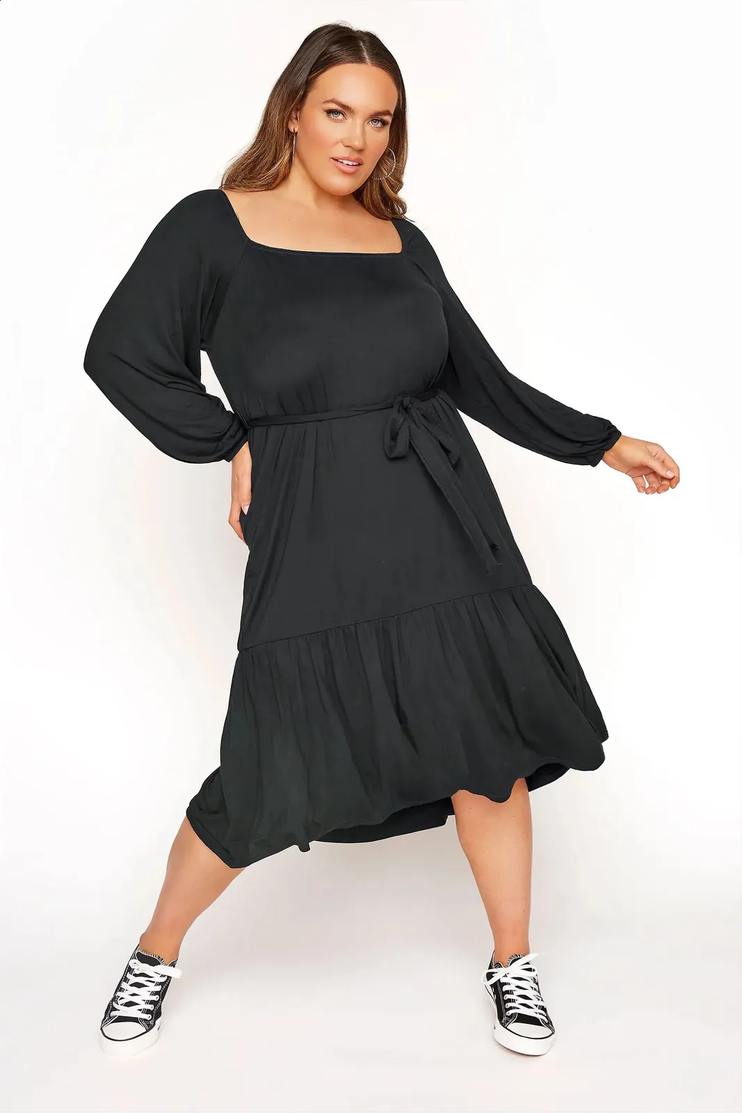 Plus Size Velvet Square Neck Long Sleeve Midi Dress Women Flare Sleeve  Tiered Trumpet Silhouette Black 6XL 7X from Dhgate Plus size Dresses -  price 43.37