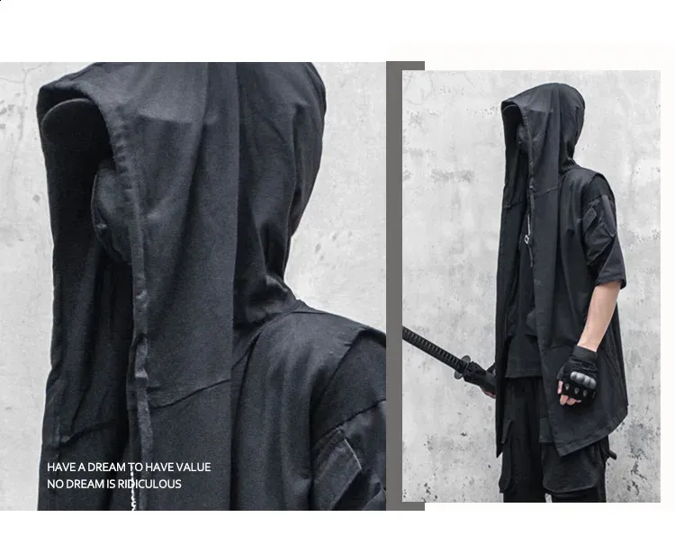Vintage Gothic Punk Hooded trench jacket for Men