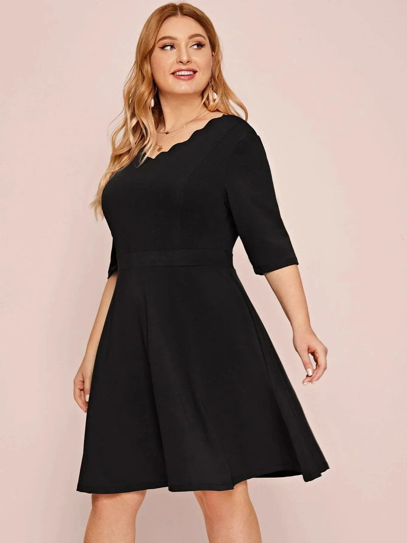 Elegant A-line Dress: Scoop Neck Black Work Office Dress for Women from  Dhgate Plus size Dresses - price 72.47