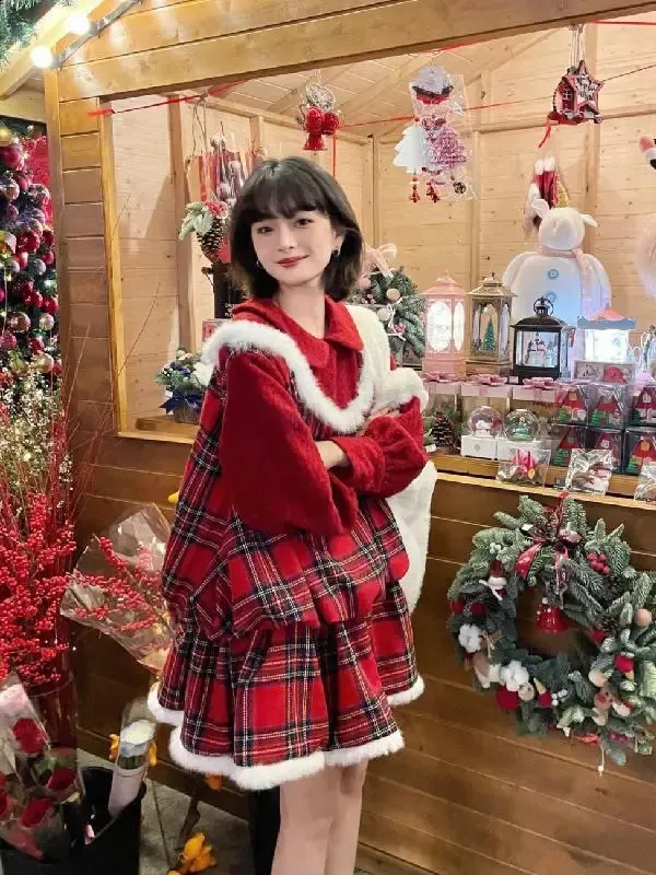 white christmas dresses Hnewly Christmas Party A-line Sleeveless Dress Red Black Kawaii Bow Ha –  hnewly