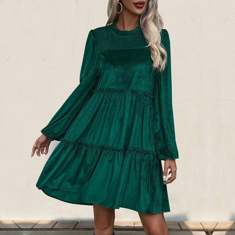 Velvet Ruffle Trim Mid-Length Skirt in Dark Green: Long-Sleeved Solid Color Dress from Dhgate Basic & Casual Dresses - price 81.76 Velvet Ruffle Trim Mid-Length Skirt in Dark Green: Long-Sleeved Solid Color Dress from Dhgate Basic & Casual Dresses - price 81.76