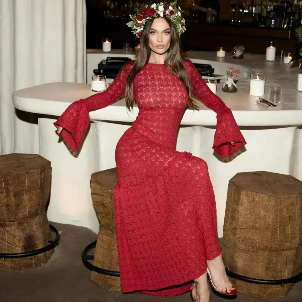 Abito Maxi A Maglia Sexy Da Donna Manica Lunga, Cavità, Vestito