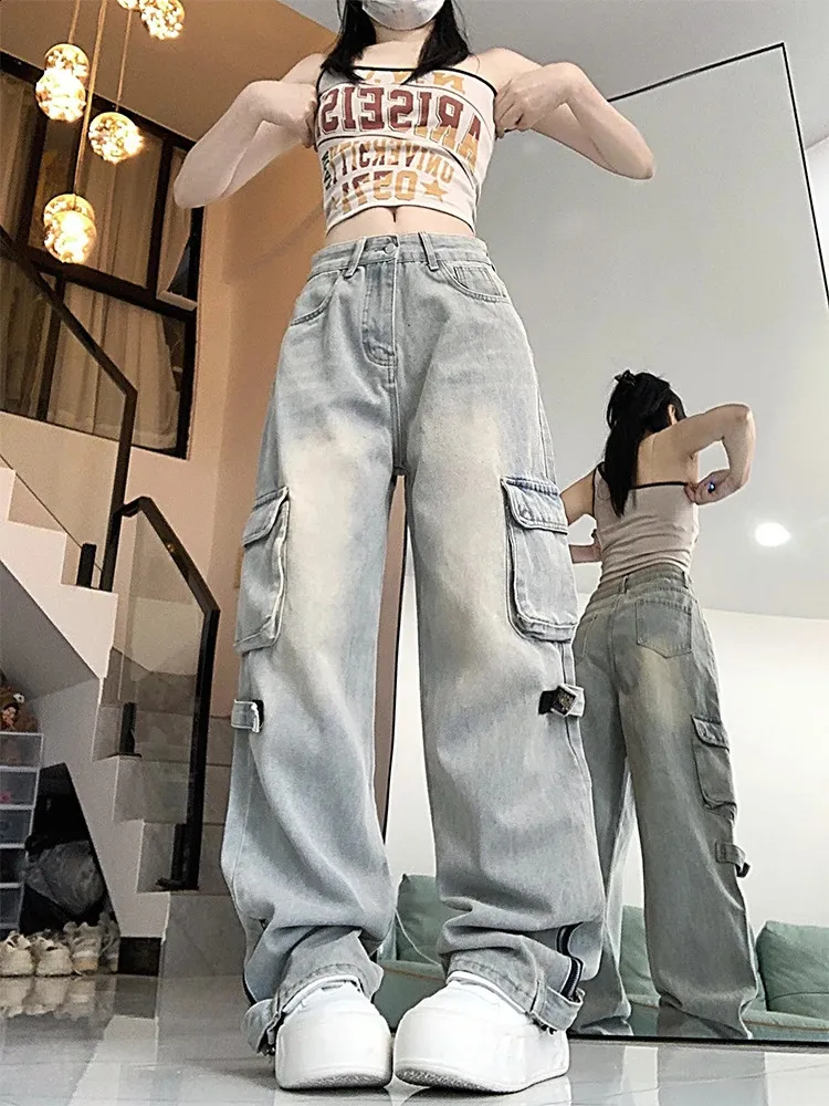 Womens Blue Cargo Jeans - Y2K Retro Harajuku Streetwear