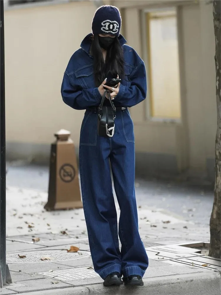 Save Big on Bulk Woman Long Sleeve Denim Jumpsuit Denim Jumpsuit Women  Overalls Long Sleeve Jeans Straight Trousers Best Deals on DHgate