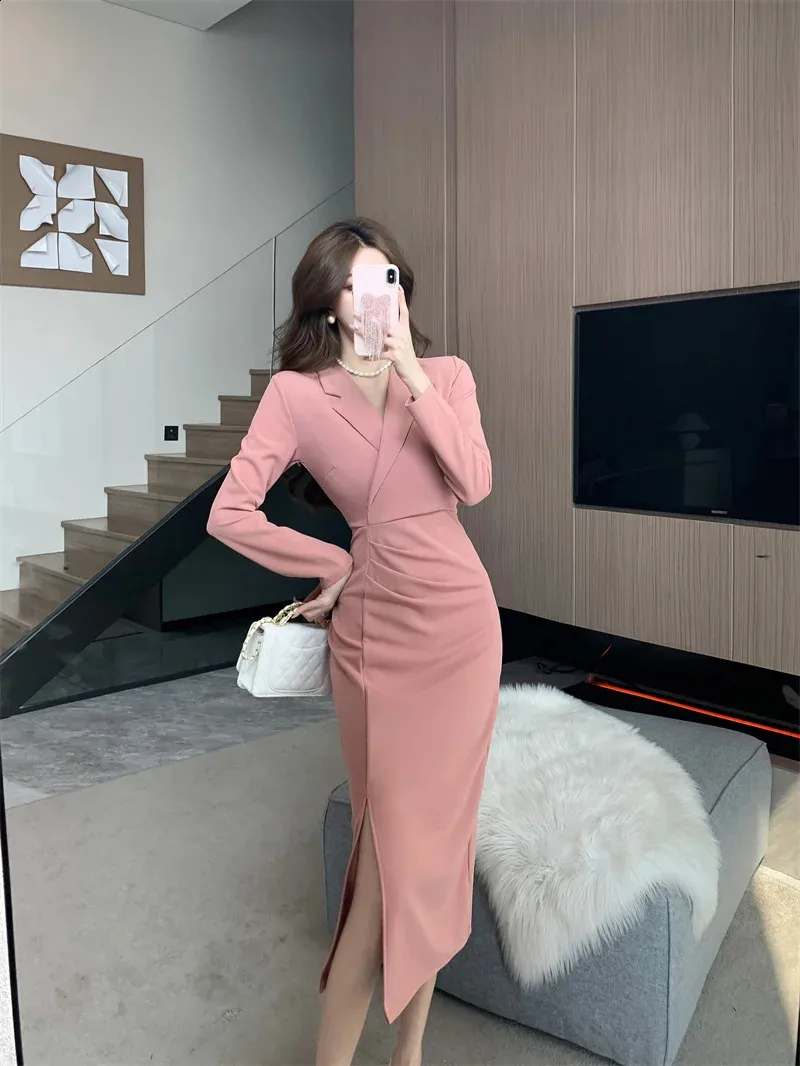 Women Pink Pleated Floor-Length Chiffon Bodycon Dress with Zipper Closure,  Long Sleeve, Autumn Winter Formal from Dhgate Basic & Casual Dresses -  price 80.49