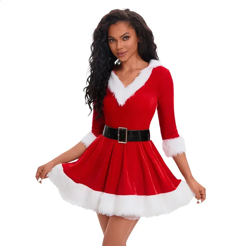 knee length dresses for ladies Deluxe Sexy Red Santa Claus Costumes Adult Women Christmas Fancy Dress   jetechband