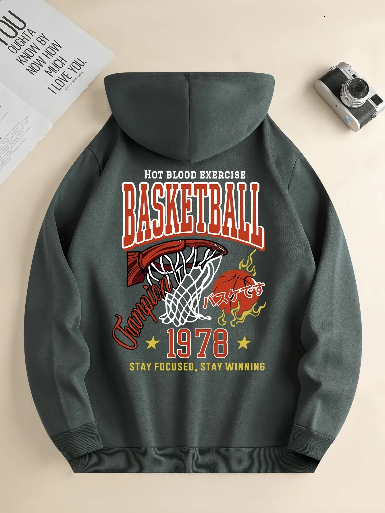 CLOTHINGG Basketball Print Hoodies for Men Graphic Hoodie with Kangaroo Pocket Comfy Loose Trendy Hooded Pullover Mens Clothing for Autumn Winter