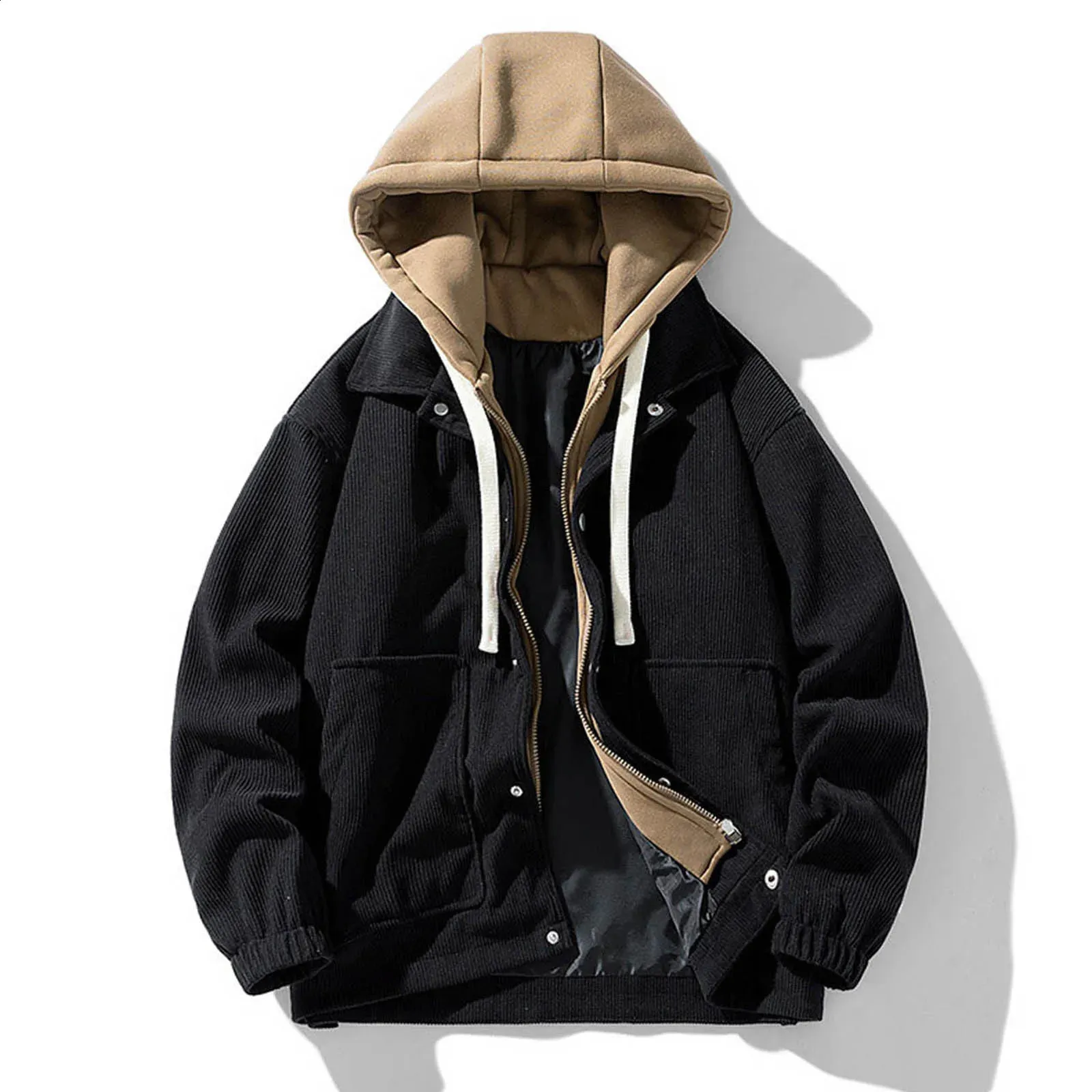Hooded Corduroy Work Coat Male Fashion Casual Fales From