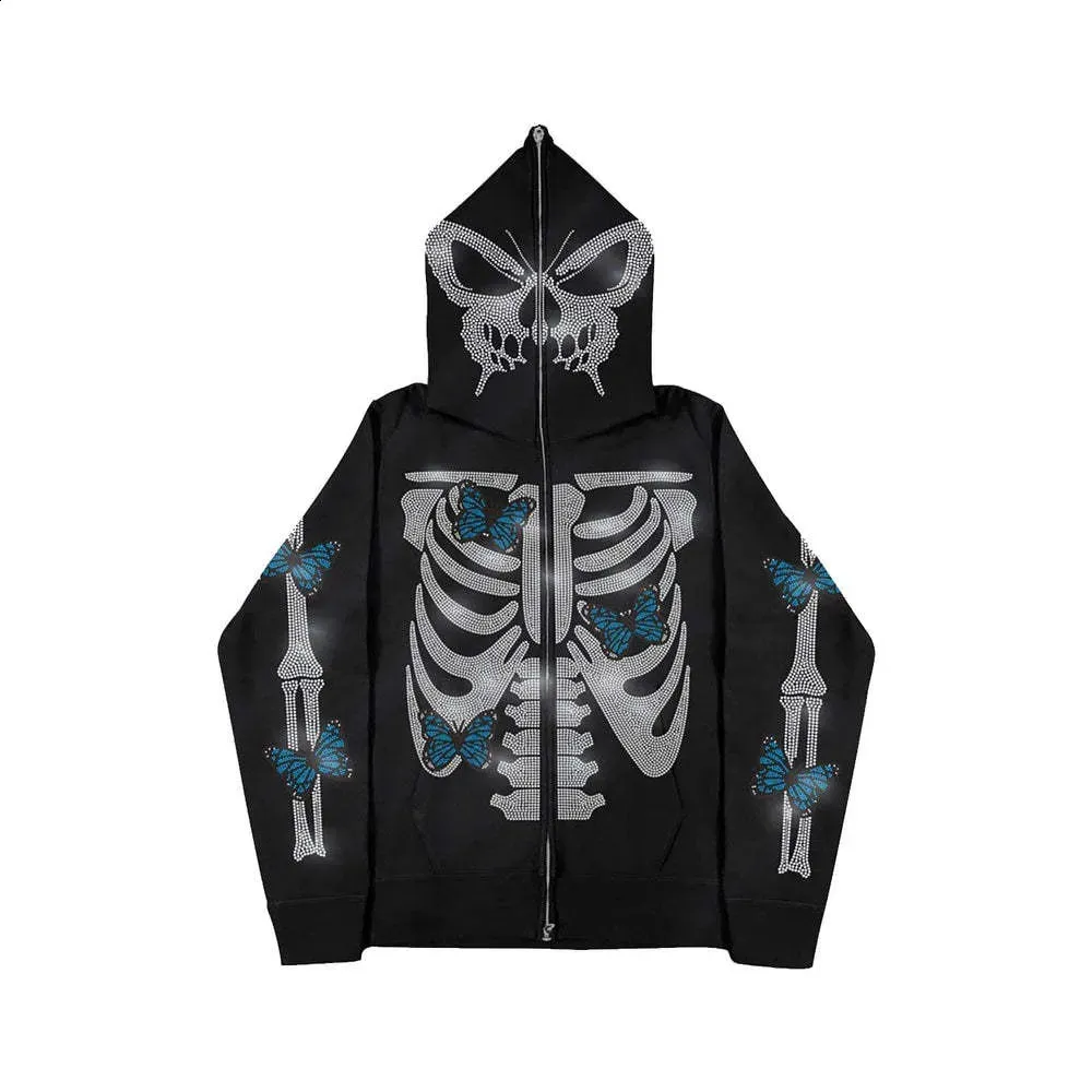 Rhinestone Skull Hoodie: Y2K Grunge Mens Gothic Sweatshirt Shop Now! Best  Seller!