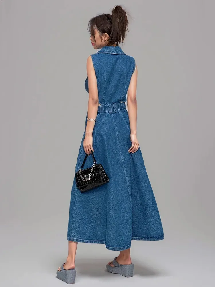 【BAON】Hien Pleats Denim Layered Sleeveless One Piece Front Slit Denim Dress – KUOSE.com