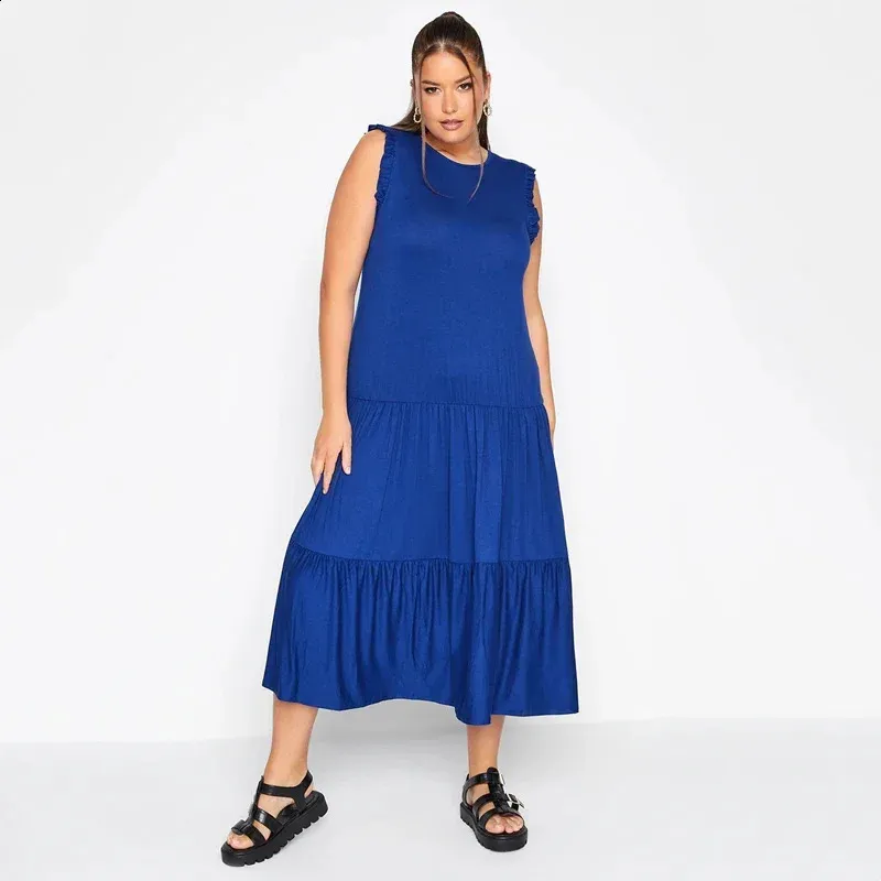 Chic Plus Size Frill Sleeve maxi dress - Sleeveless, Sizes 7XL for Summer Beach and Casual Wear