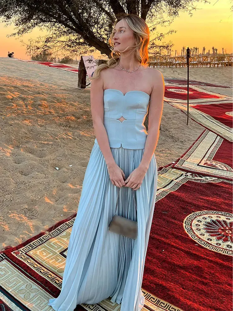 Strapless Chiffon Patchwork Mesh Maxi Dress for Women Floor-Length  Sleeveless Slim-Fit Spring from Dhgate Basic & Casual Dresses - price 88.25