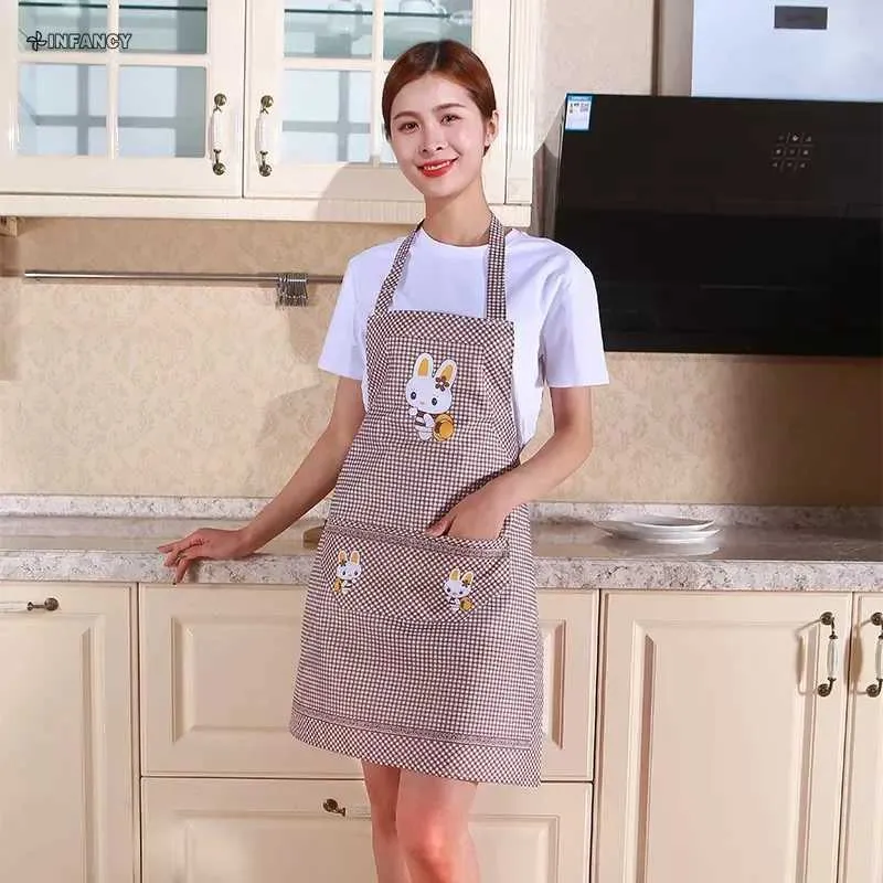 Cute Cartoon Waterproof Kitchen Apron - Cotton Linen Blend