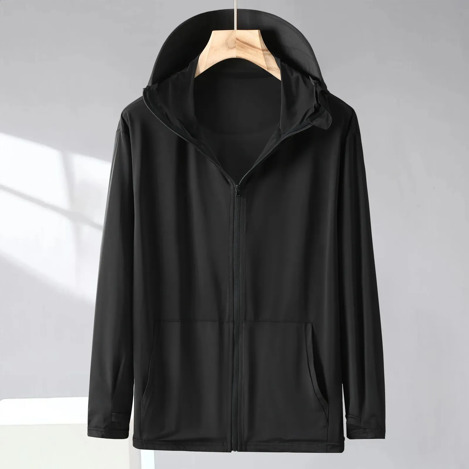 Mens Nylon Windbreaker Outdoor Hooded Thin Jacket Oversized Up To