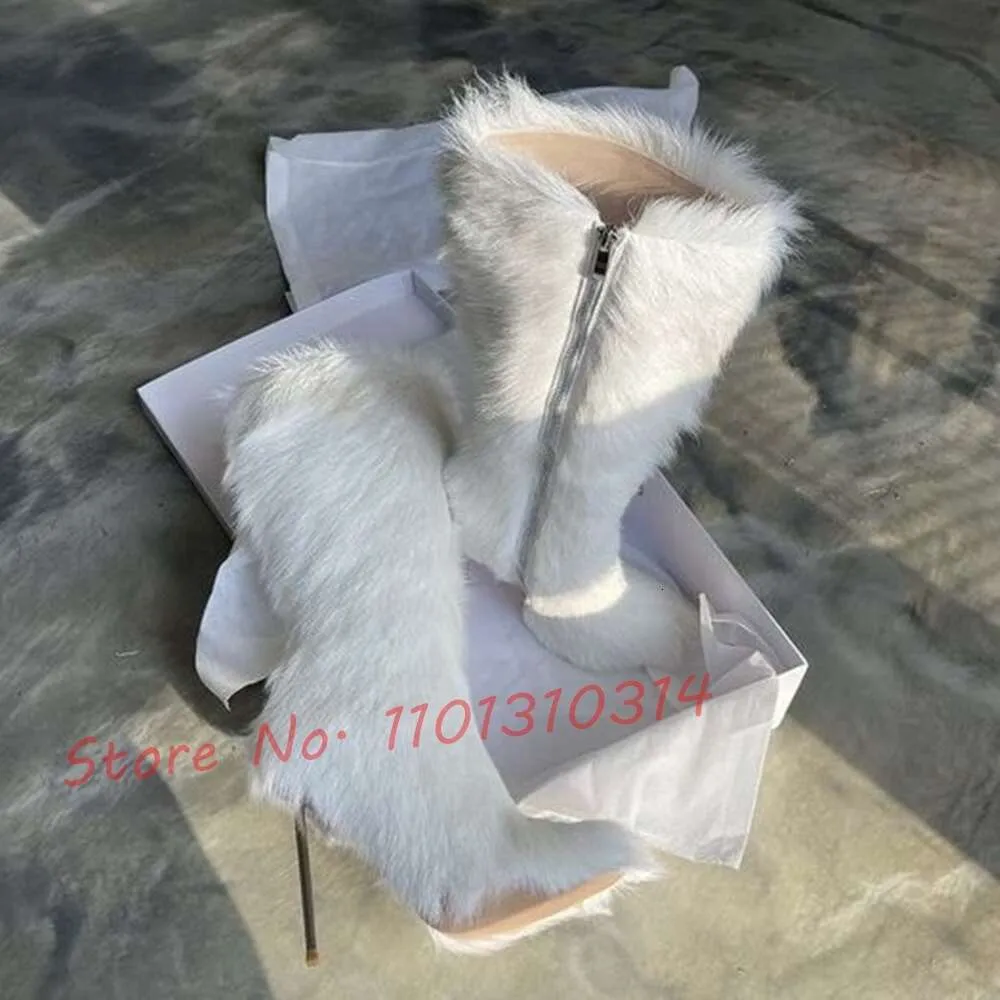 Winter Elegant Snow Metal Stiletto Heel White Fur Boots With White Fur Lining And Pointed Toe For Women Fashionable And Comfortable In Big Sizes From Topshoes26 97.96 DHgate.Com
