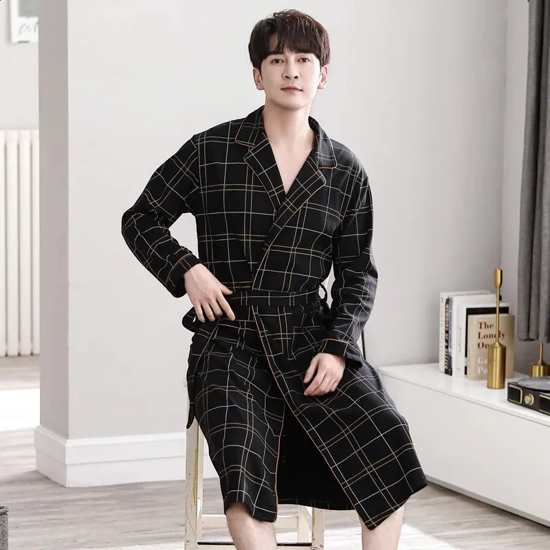 Men's Checkered Cotton Kimono Robe Lightweight Spa Bath Gown, Long Sleeve  Pajamas Shop Now!