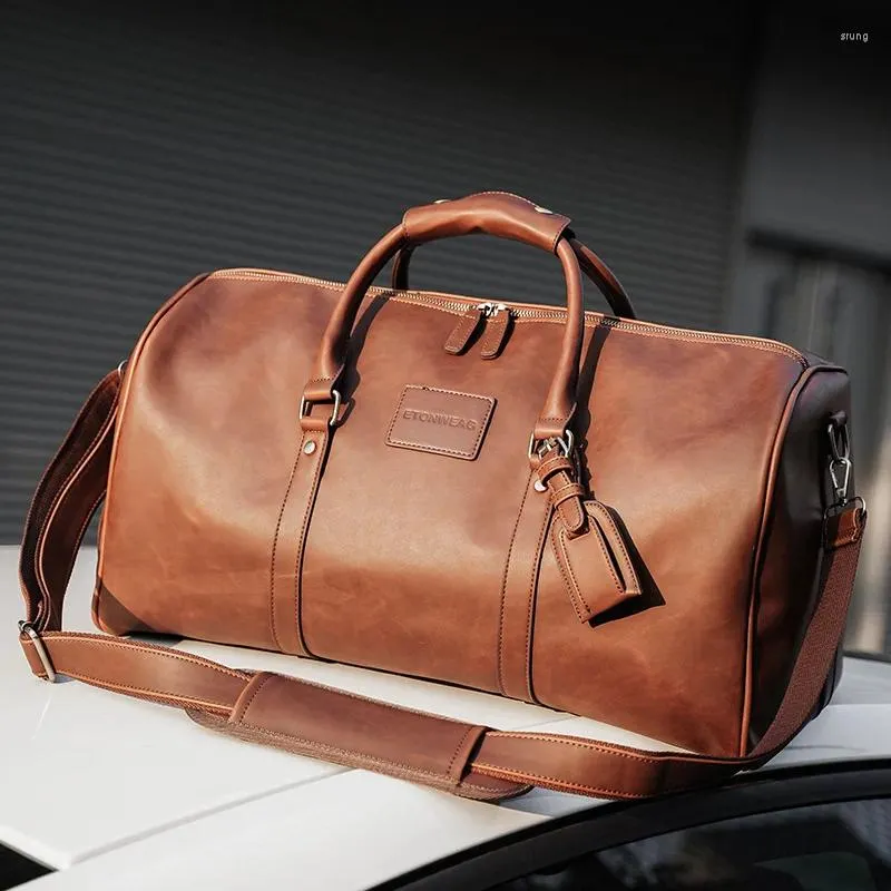 Black Leather Duffle Bags Mens Vintage Travel Bag: Genuine Leather