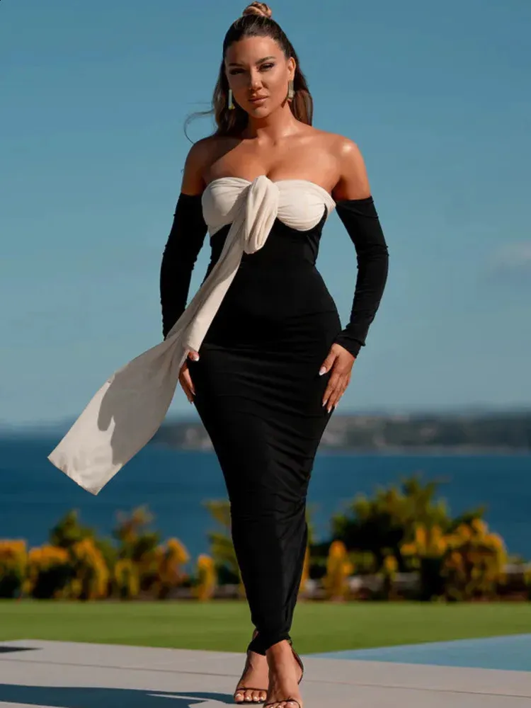 Sexy Patchwork Contrast Strapless Long Dresses Sexy Patchwork Contrast Strapless Long Dresses