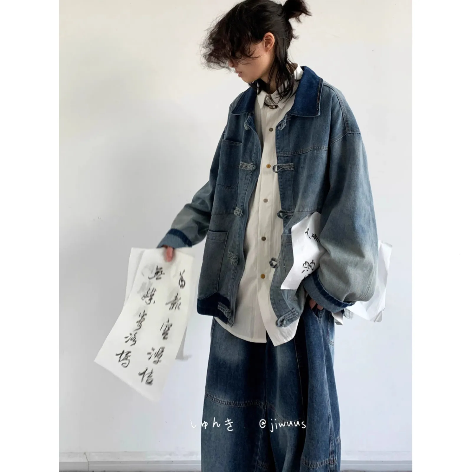 New Chinese Style Chinese Feng Shui Washed Old Denim Jacket