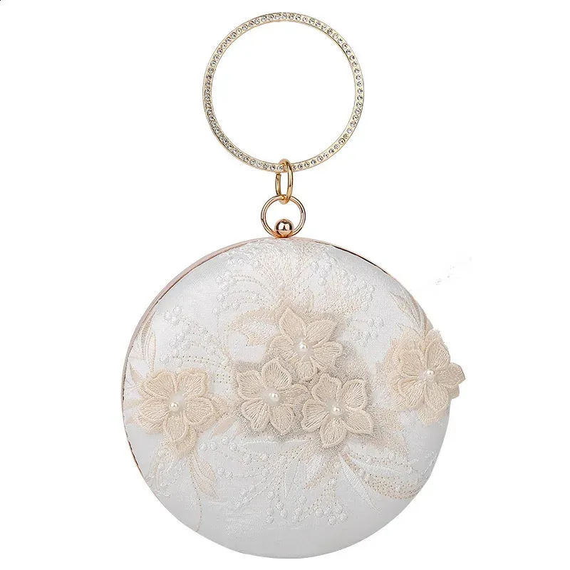 Embroidered Round Retro Flower Clutch Bag for Ladies Night