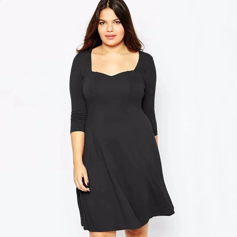 Plus Size Business Dress: Womens Square Neck A Line Knee Length