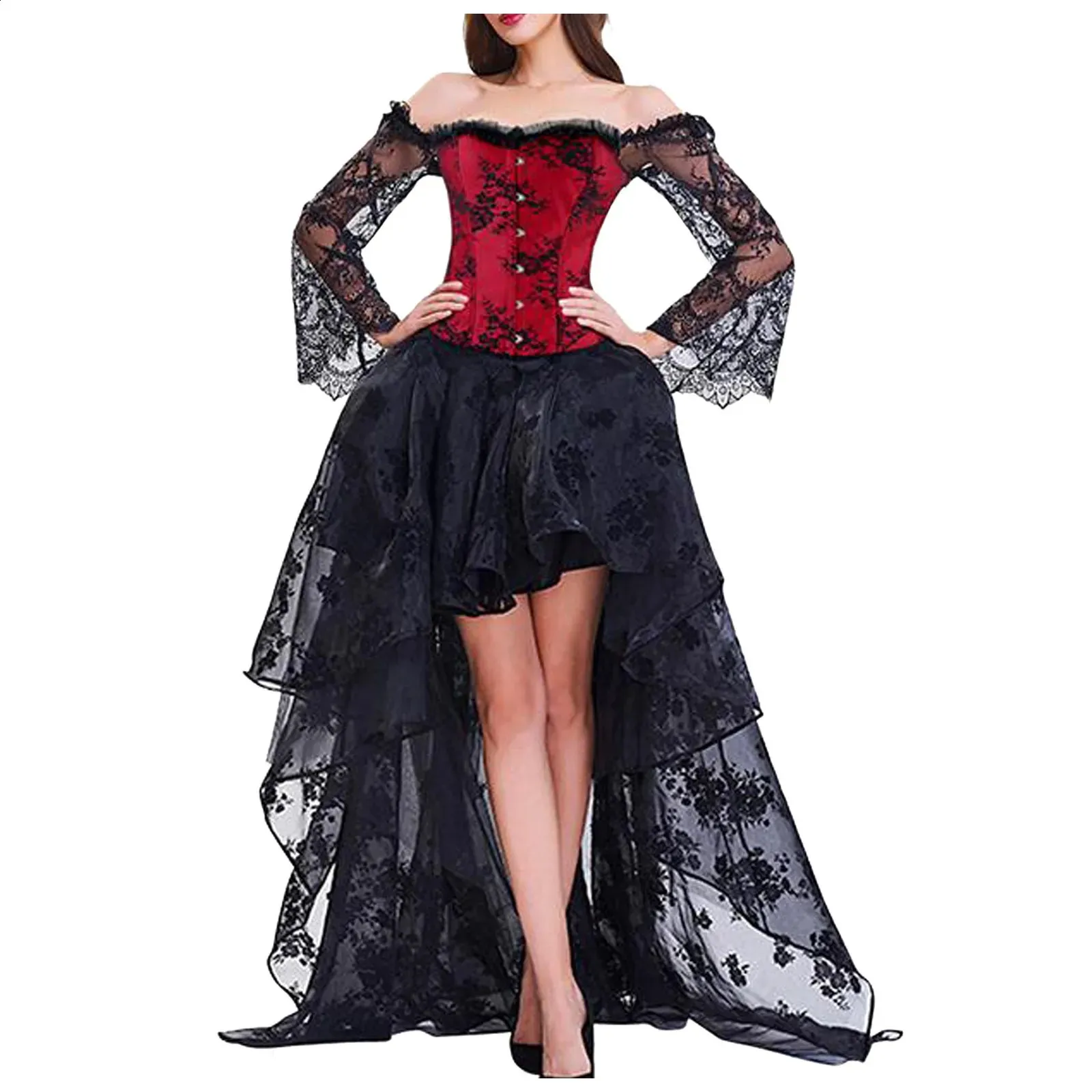 lace embroidered sling irregular dress One-shoulder Tube Ruffle Irregular Bodycon Dress, Brown / M (Waist 62-98 cm)