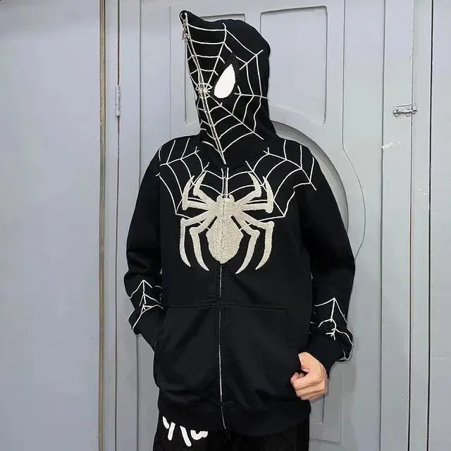 Spider Web Zip-Up Hoodie: Grunge Punk Y2K Style Shop Now for the