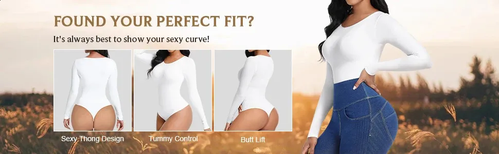 SHAPERX Body-Hugging Bodysuit voor dames, lange mouwen/korte