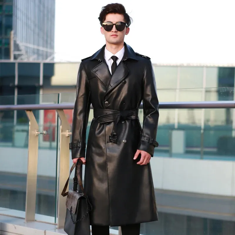 Male leather trench coat deals