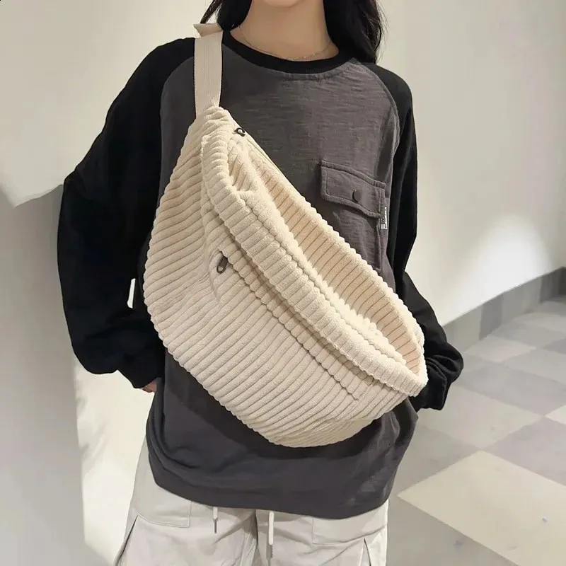 Marsupio Donna In Velluto A Coste - Borsa Tracolla Quadrata In Poliestere, Grande Capacità Marrone