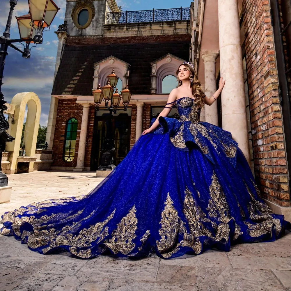 Off Shoulder Sleeveless Beaded Bow Knot Royal Blue Quinceanera Dress WQ1372 main image 0