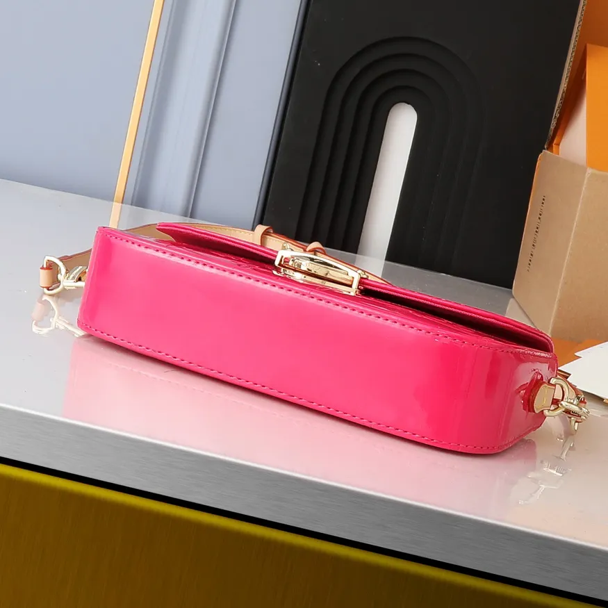 Luxury Patent Leather Clutch Purse in Hot Pink Designer bag side bag for Women Fashionable Mini Pochette Evening Bag Underarm Bag with Phone Pocket